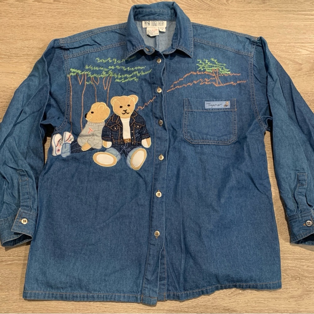 Vintage Together! Chambray Bear Button Down Size M